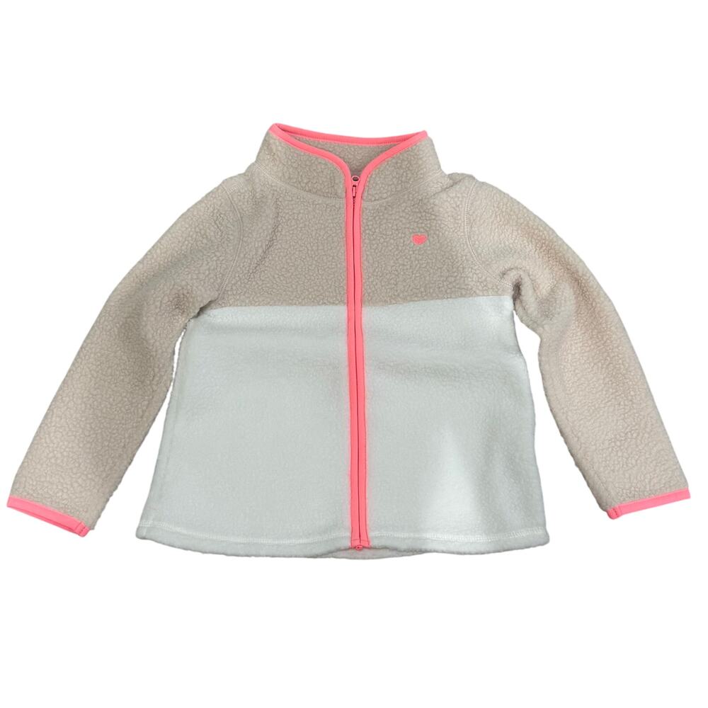 OshKosh B'Gosh Toddler Embroidered Teddy-Fleece Jacket in Pink/White, Size 4T